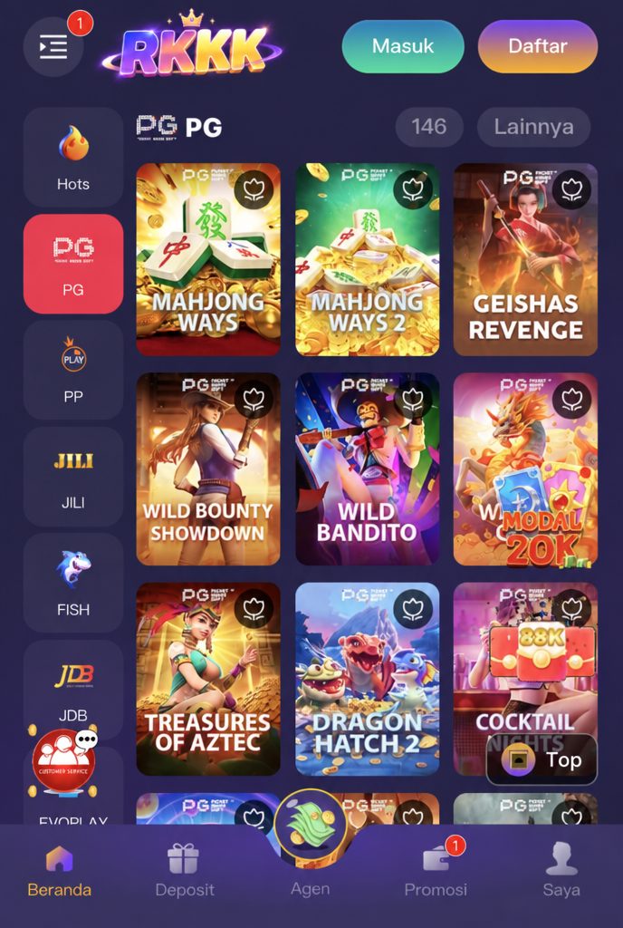 Tampilan game slot RKKK di perangkat mobile